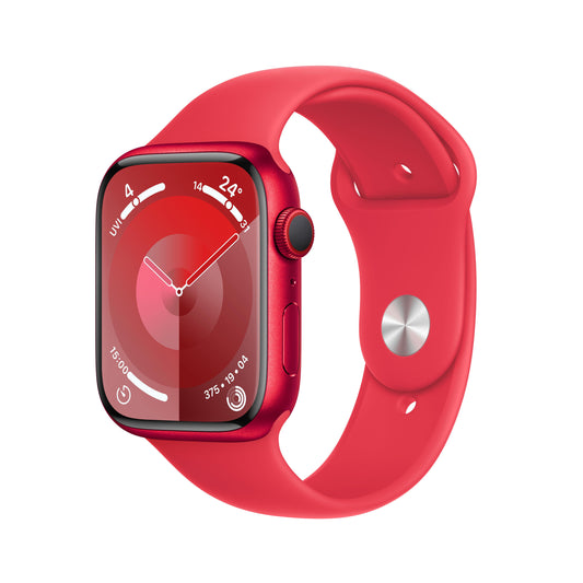 ساعة Apple Watch Series 9 GPS + Cellular 41 مم وإطار من الألمنيوم أحمر وحزام رياضي أحمر - M/L