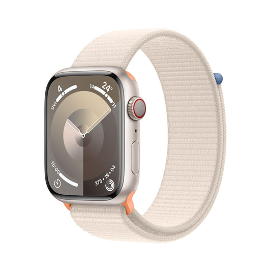 ساعة Apple Watch Series 9 GPS مقاس 41 مم،إطار ألومنيوم ستارلايت، حزام رياضي ستارلايت