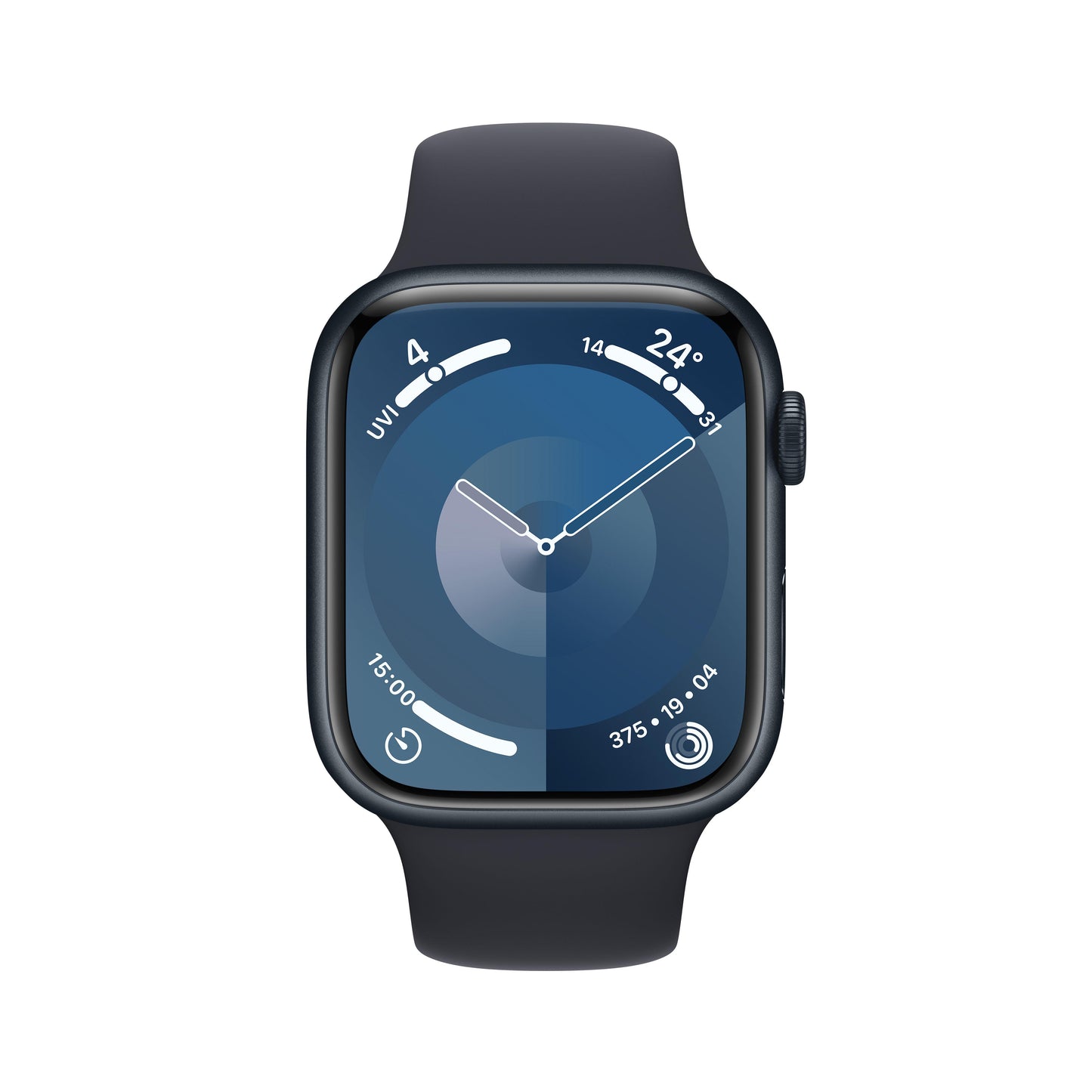 ساعة Apple Watch Series 9 GPS +Cellular مقاس 45 مم، إطار ألمنيوم ميدنايت، حزام رياضي ميدنايت - S/M