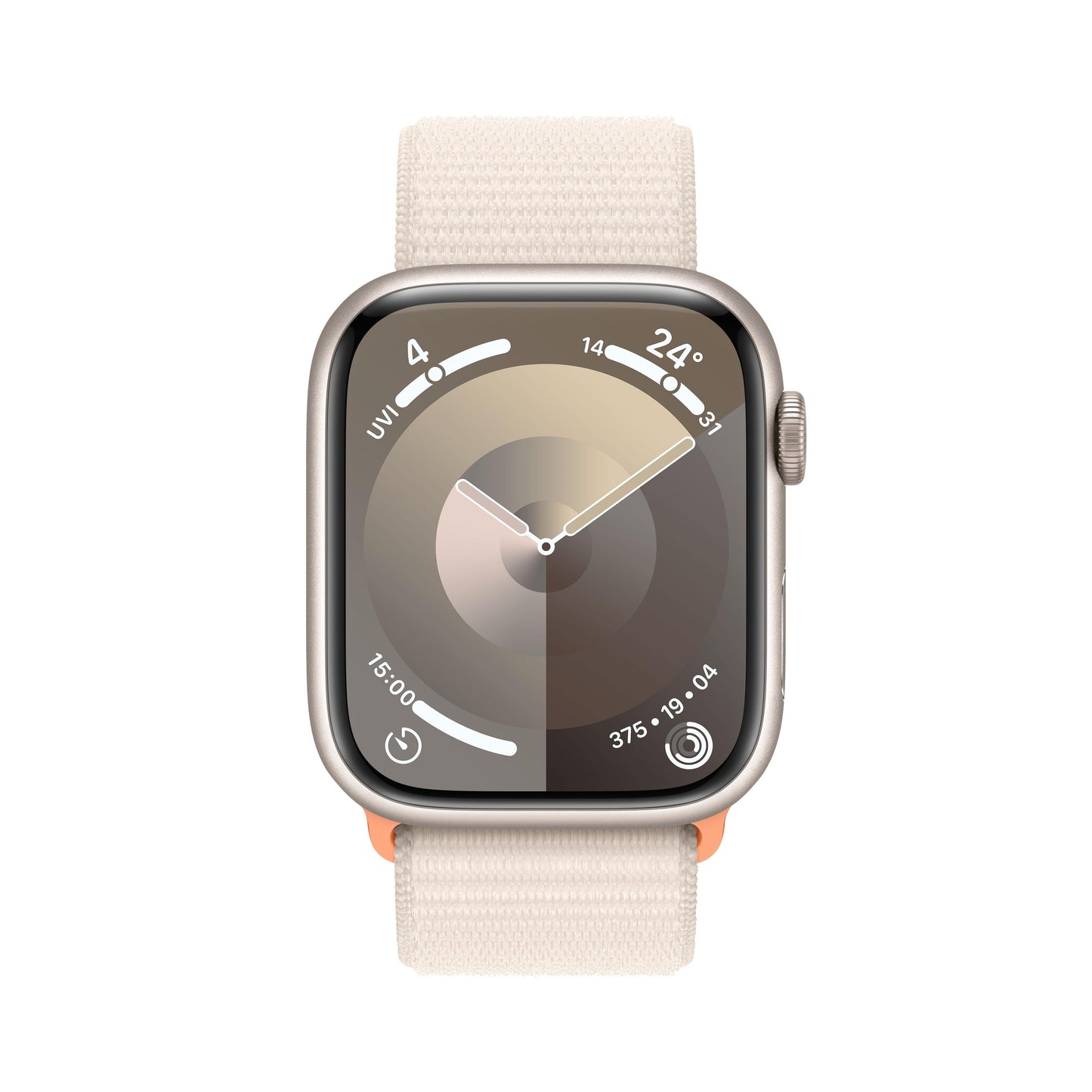 ساعة Apple Watch Series 9 GPS + Cellular 45 مم إطار ألمنيوم ستارلايت مع Loop رياضي ستارلايت