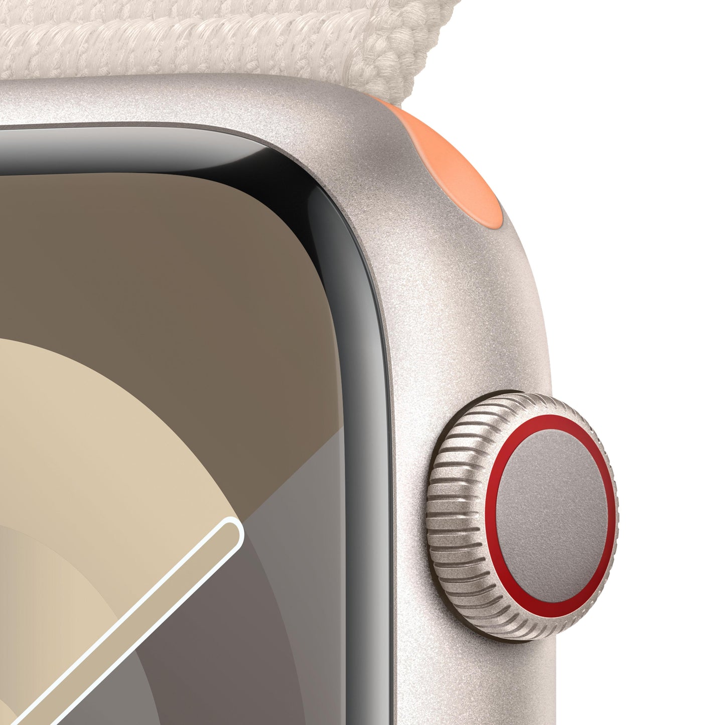 ساعة Apple Watch Series 9 GPS + Cellular 45 مم إطار ألمنيوم ستارلايت مع Loop رياضي ستارلايت