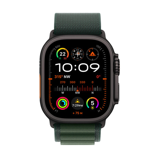 ساعة Apple Watch Ultra 2 GPS + Cellular مقاس 49 مم، وإطار من التيتانيوم أسود، حزام أخضر داكن - متوسط