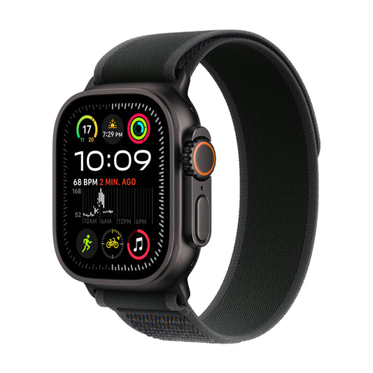 ساعة Apple Watch Ultra 2 GPS + Cellular مقاس 49 مم، وإطار من التيتانيوم أسود، حزام ترايل Loop أسود - متوسط/كبير