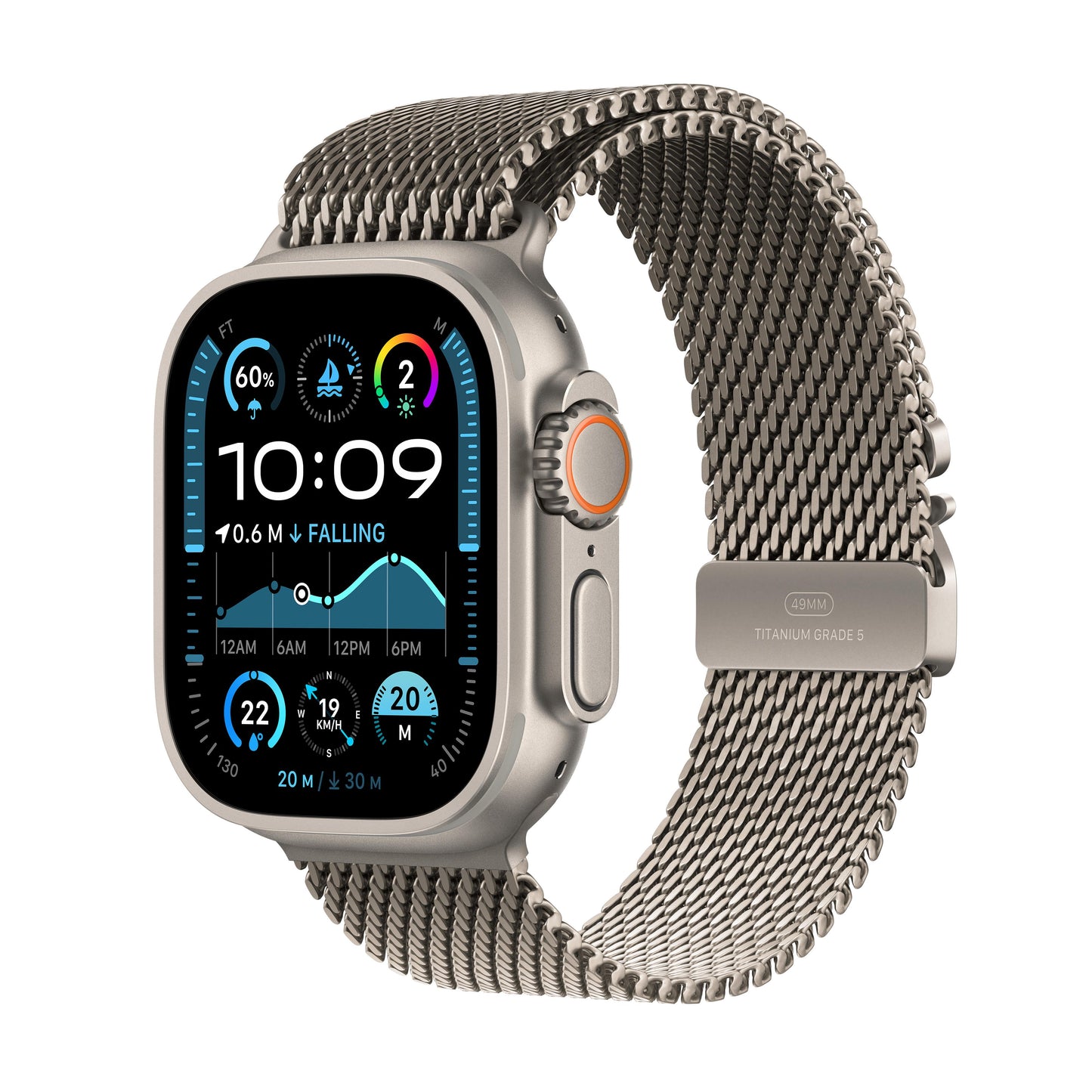 Apple Watch Ultra 2 GPS + Cellular 49mm Natural Titanium Case with Natural Titanium Milanese Loop - Small