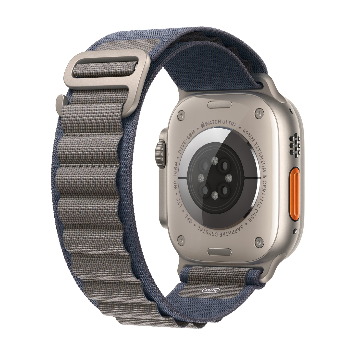 ساعة Watch Ultra 2 GPS + Cellular مقاس 49 مم، وهيكل تيتانيوم مع حزام الباين ازرق - Medium