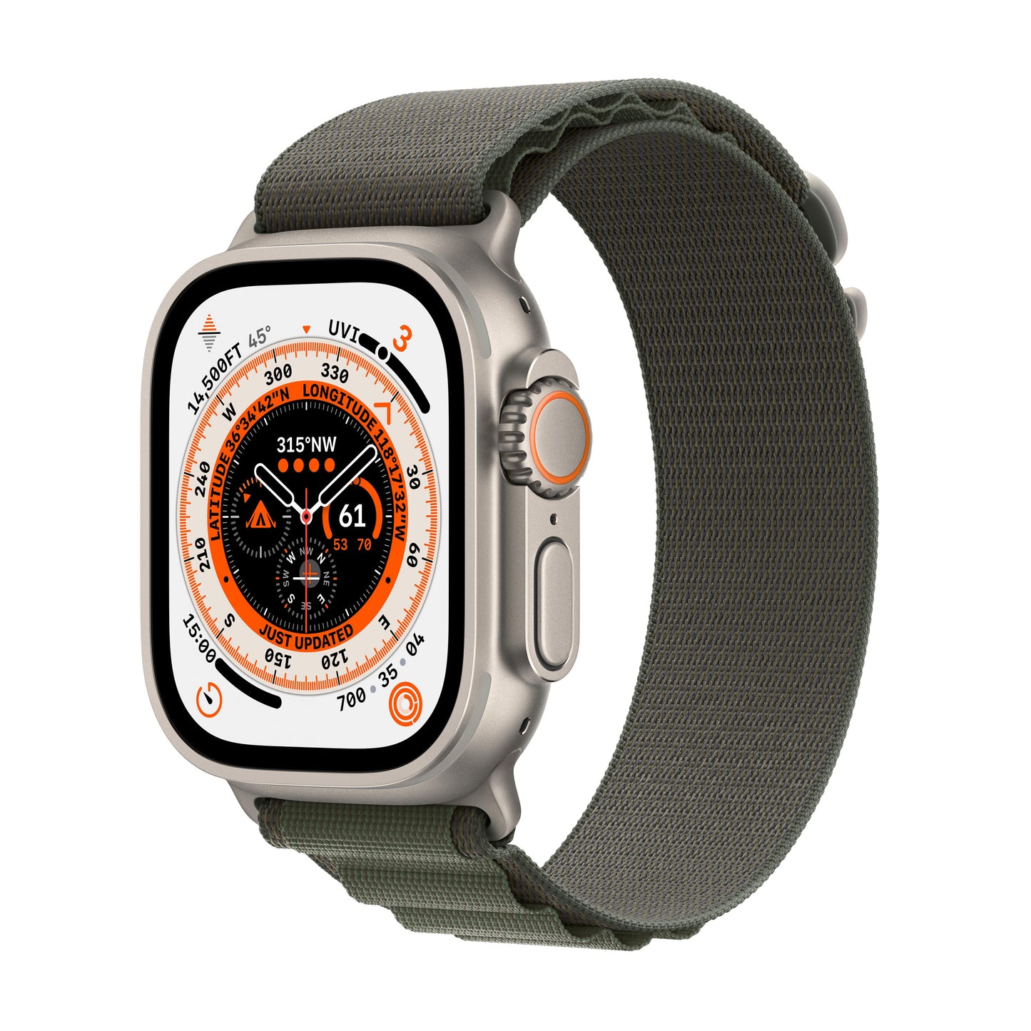 ساعة Apple Watch Ultra GPS + شريحة، 49 مم، إطار من التيتانيوم مع Loop الباين أخضر - Me