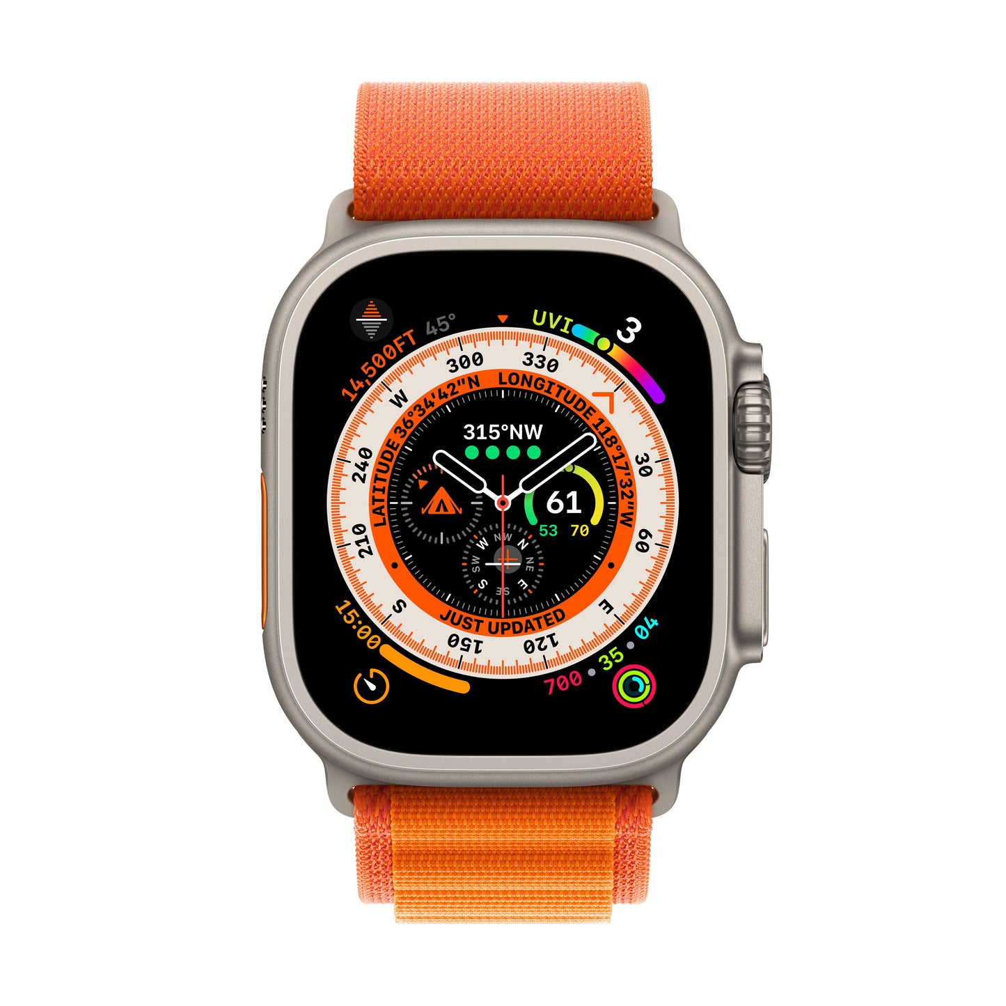 Apple Watch Ultra GPS + Cellular, 49mm Titanium Case with Orange Alpine Loop - Small