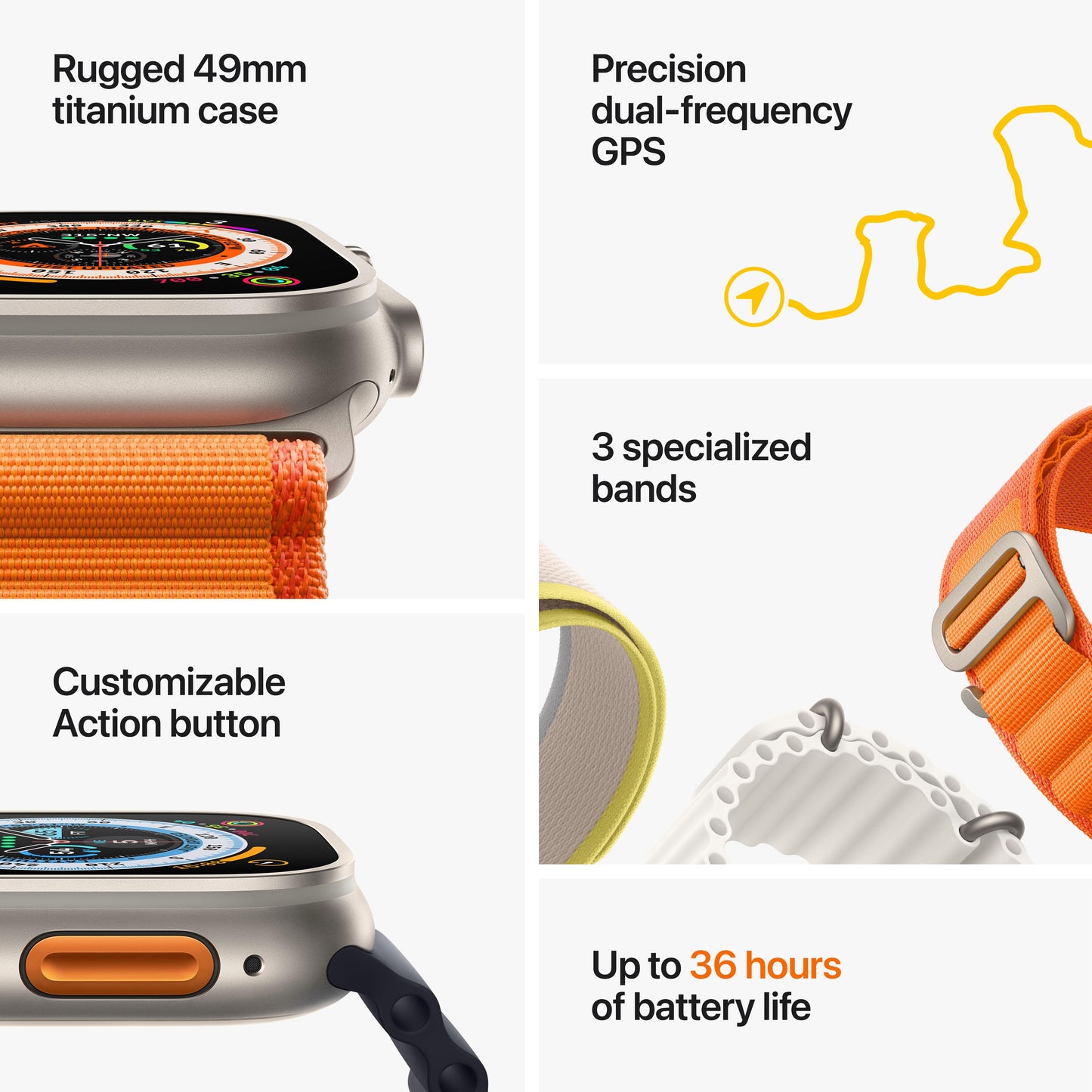 ساعة Apple Watch Ultra الخلوية + جي بي اس - 49 ملم - غطاء تيتانيوم مع سوار تريل أسود/رمادي - M/L