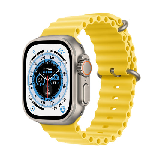 ساعة Apple Watch Ultra GPS + شريحة، قاعدة تيتانيوم بحجم 49 ملم مع Loop أصفر بحري.