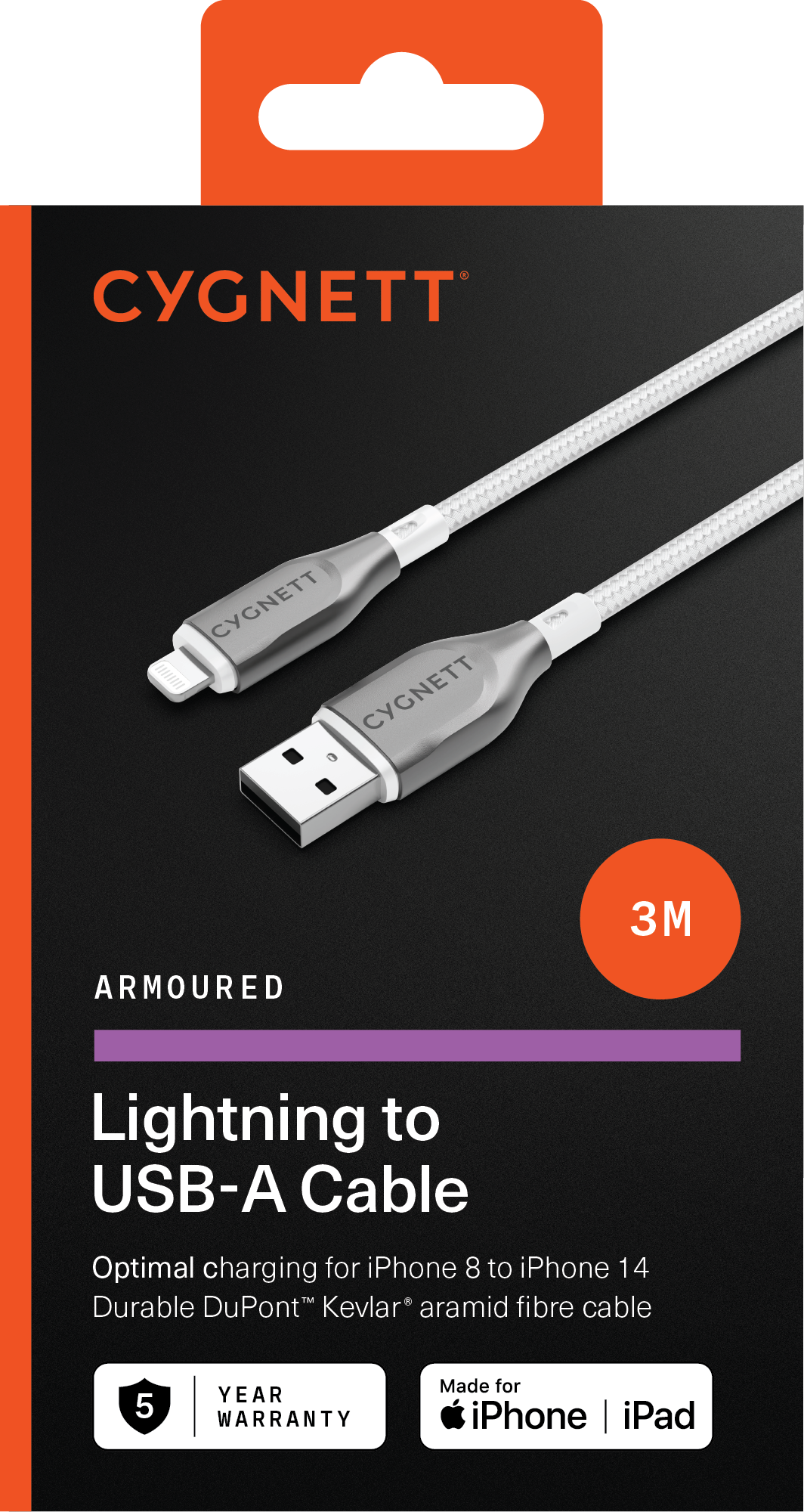 Armoured Lightning To USB-A Cable - White 3m