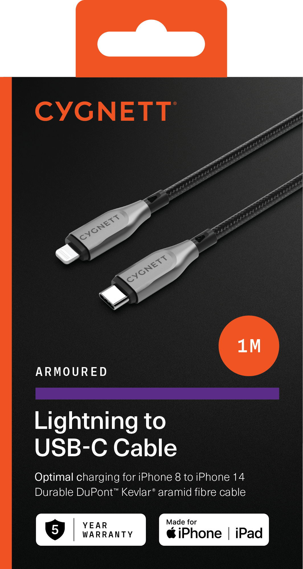 Armoured Lightning To USB-C Cable - Black 1m