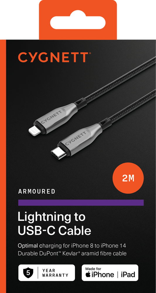 Armoured Lightning To USB-C Cable - Black 2m