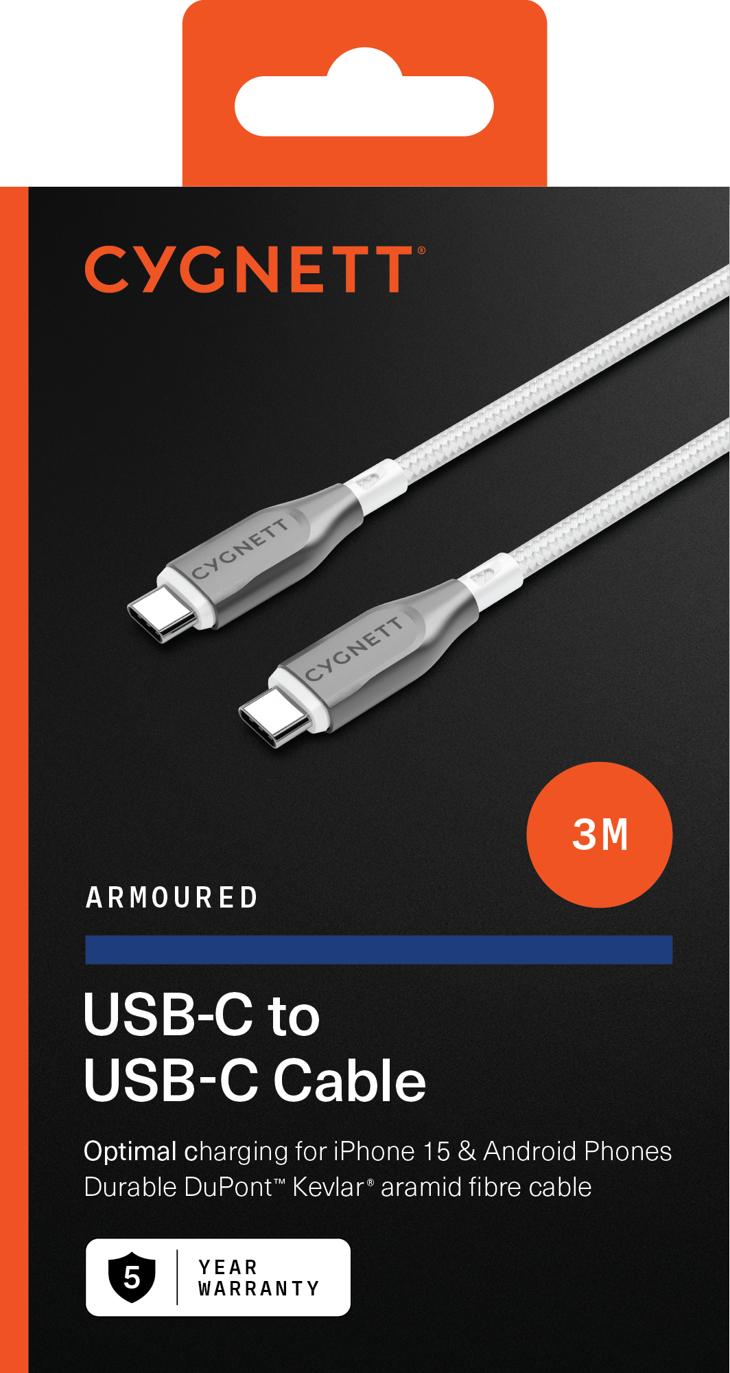 Armoured USB-C To USB-C (USB 2.0) Cable - White 3m