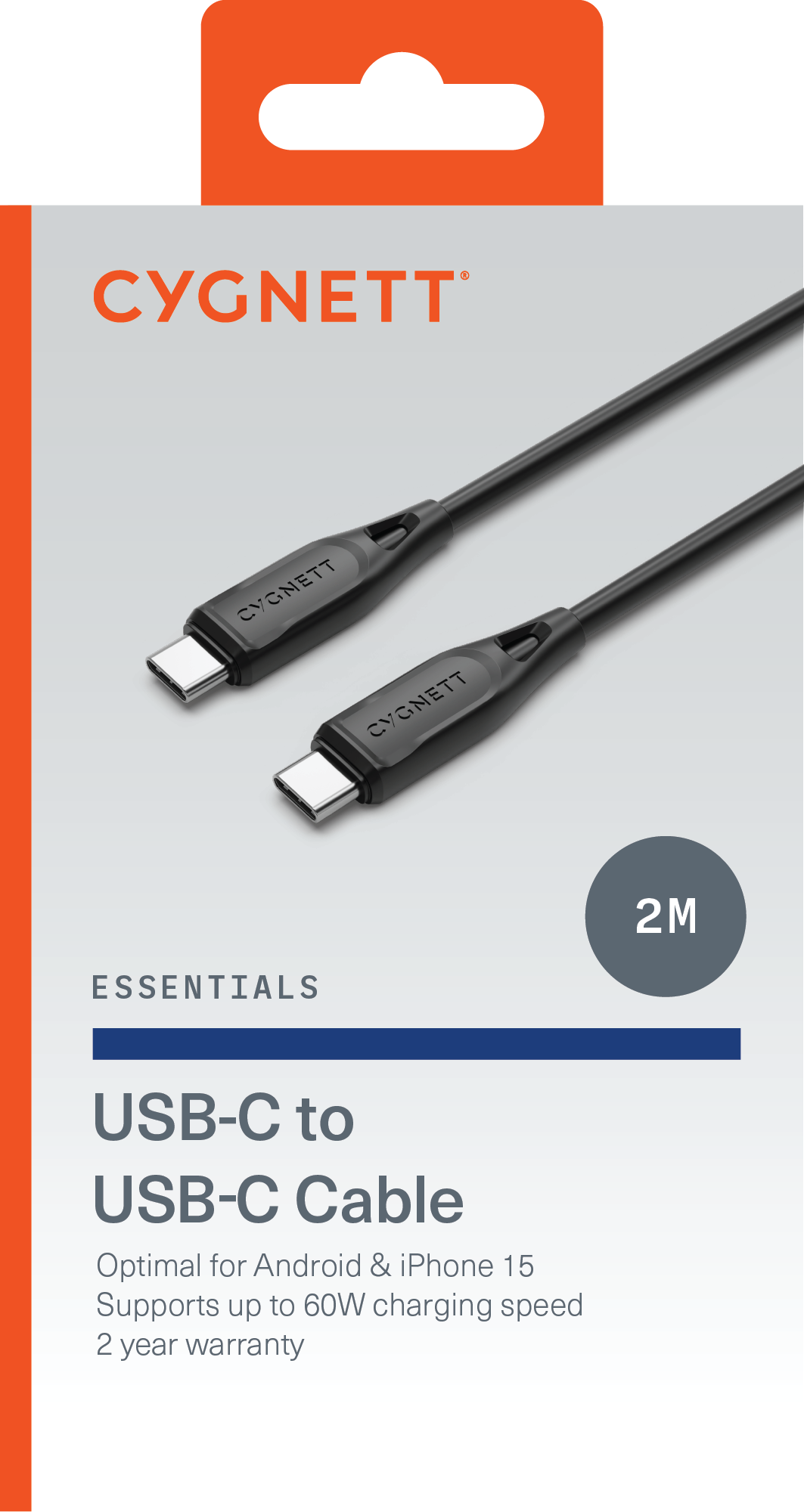 Essentials USB-C To USB-C (USB 2.0) Cable - Black 2m