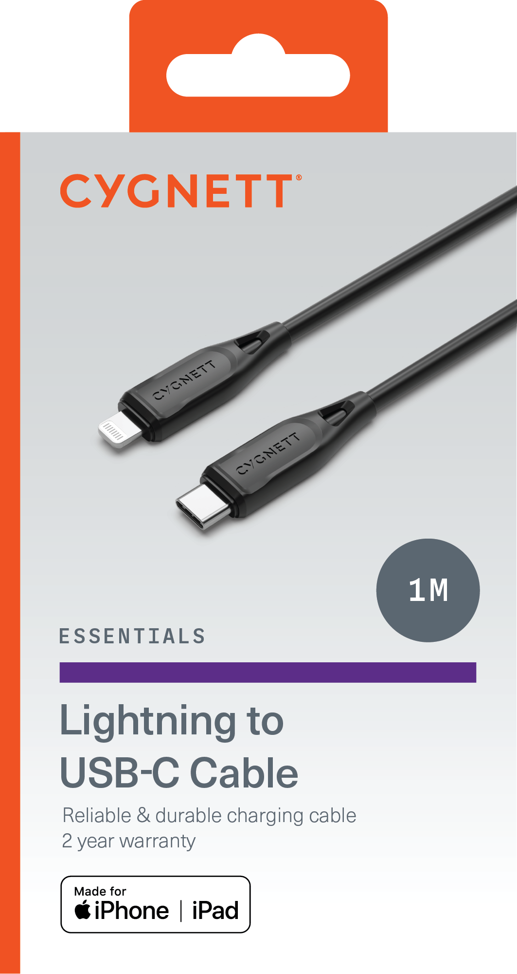 Essentials Lightning To USB-C Cable - Black 1m