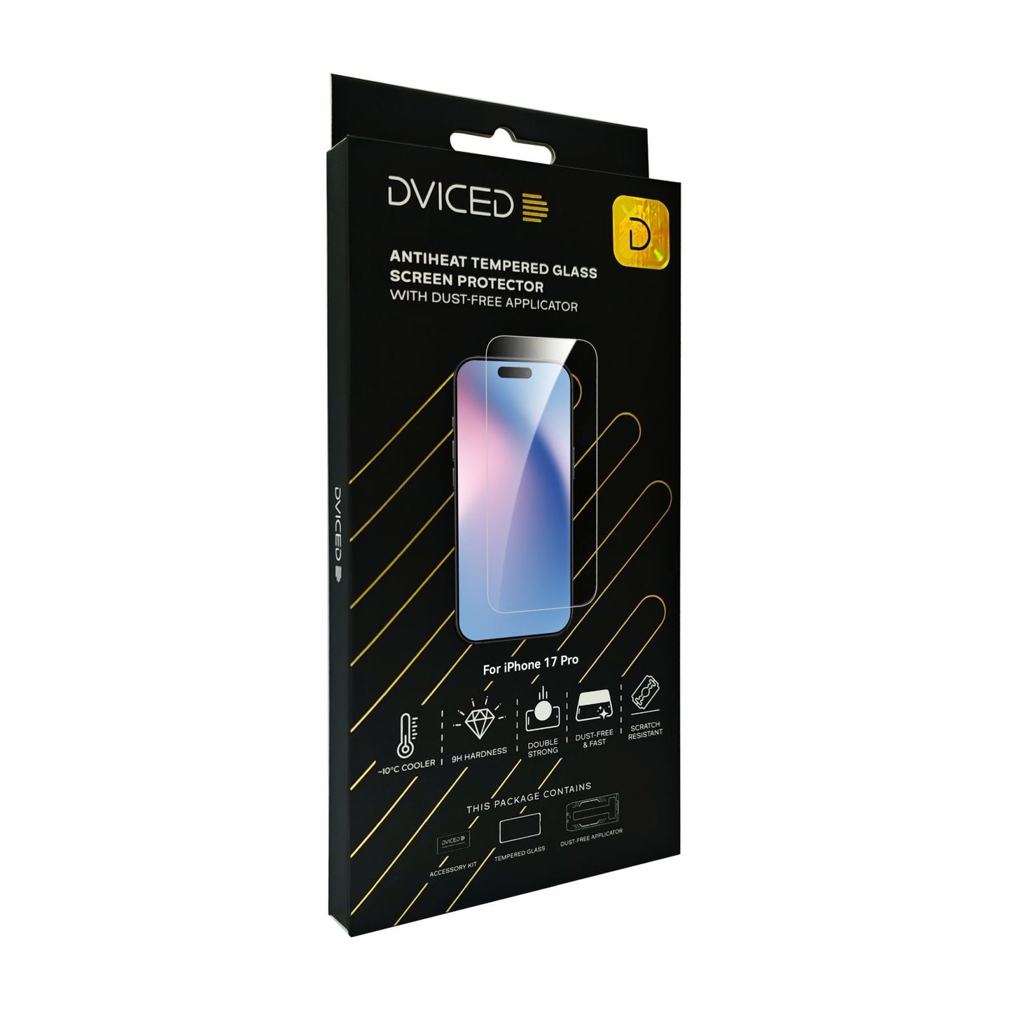 Dviced AntiHeat Tempered glass screen protector for iPhone 17 Pro with dust-free applicator