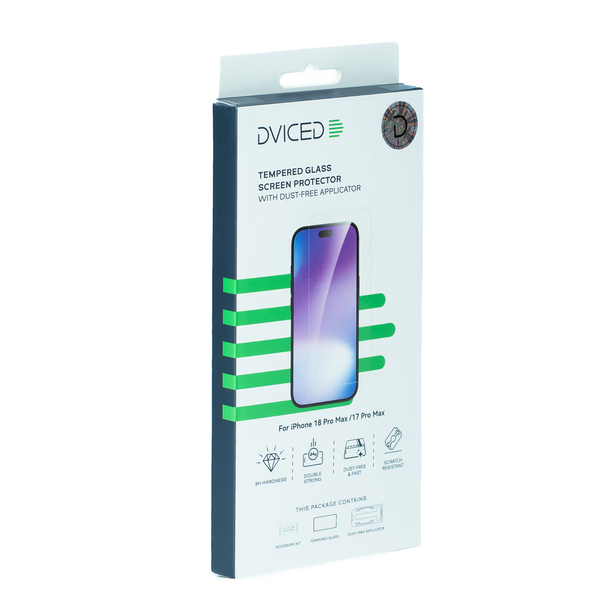 Dviced iPhone 18 Pro Max Tempered Glass Screen Protector with Dust-Free Applicator