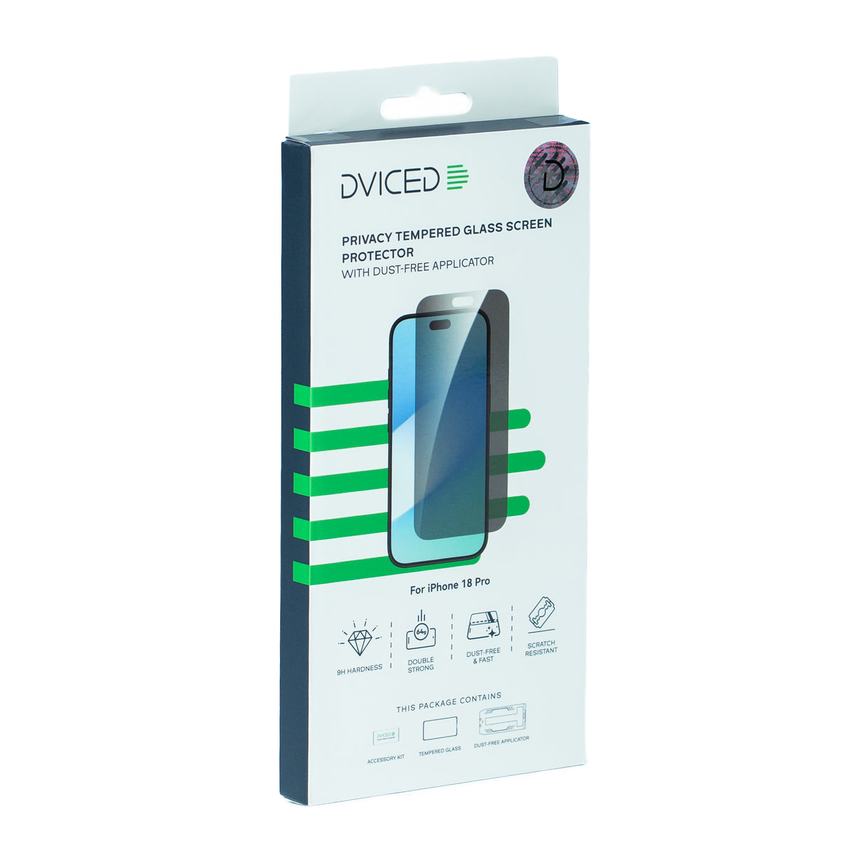 Dviced iPhone 18 Pro Privacy Tempered Glass Screen Protector with Dust-Free Applicator