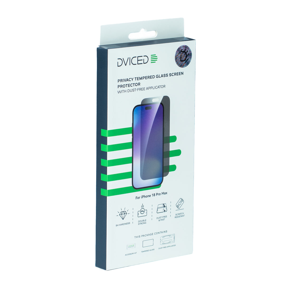 Dviced iPhone 18 Pro Max Privacy Tempered Glass Screen Protector with Dust-Free Applicator