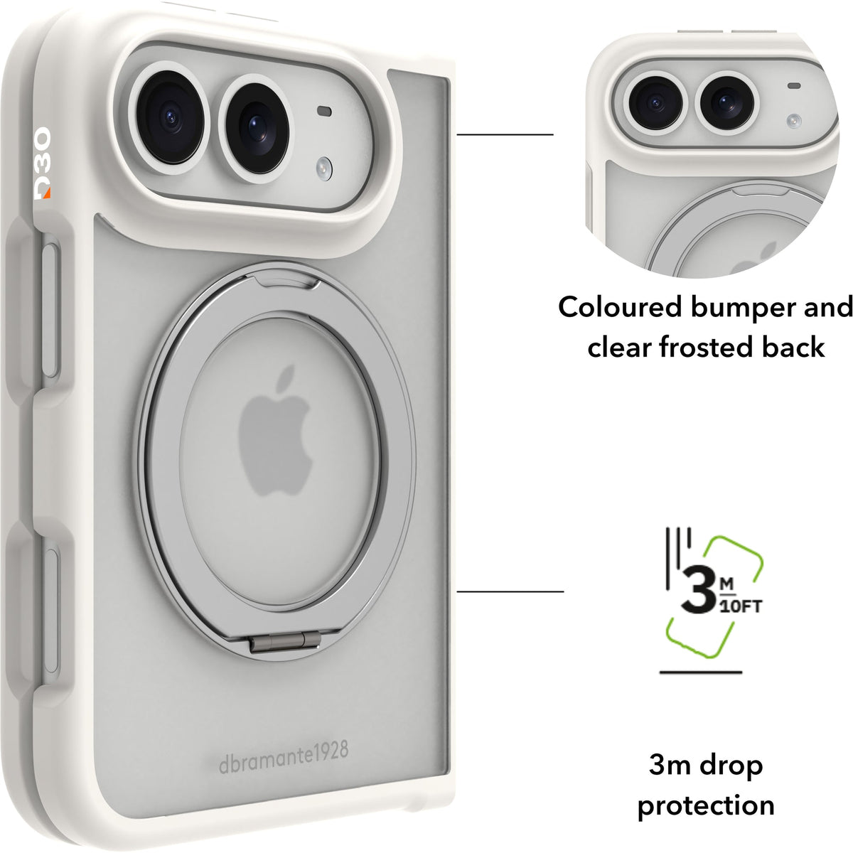 Dbramante Grenen Ultra D3O Kickstand Case with MagSafe for iPhone Duo - White
