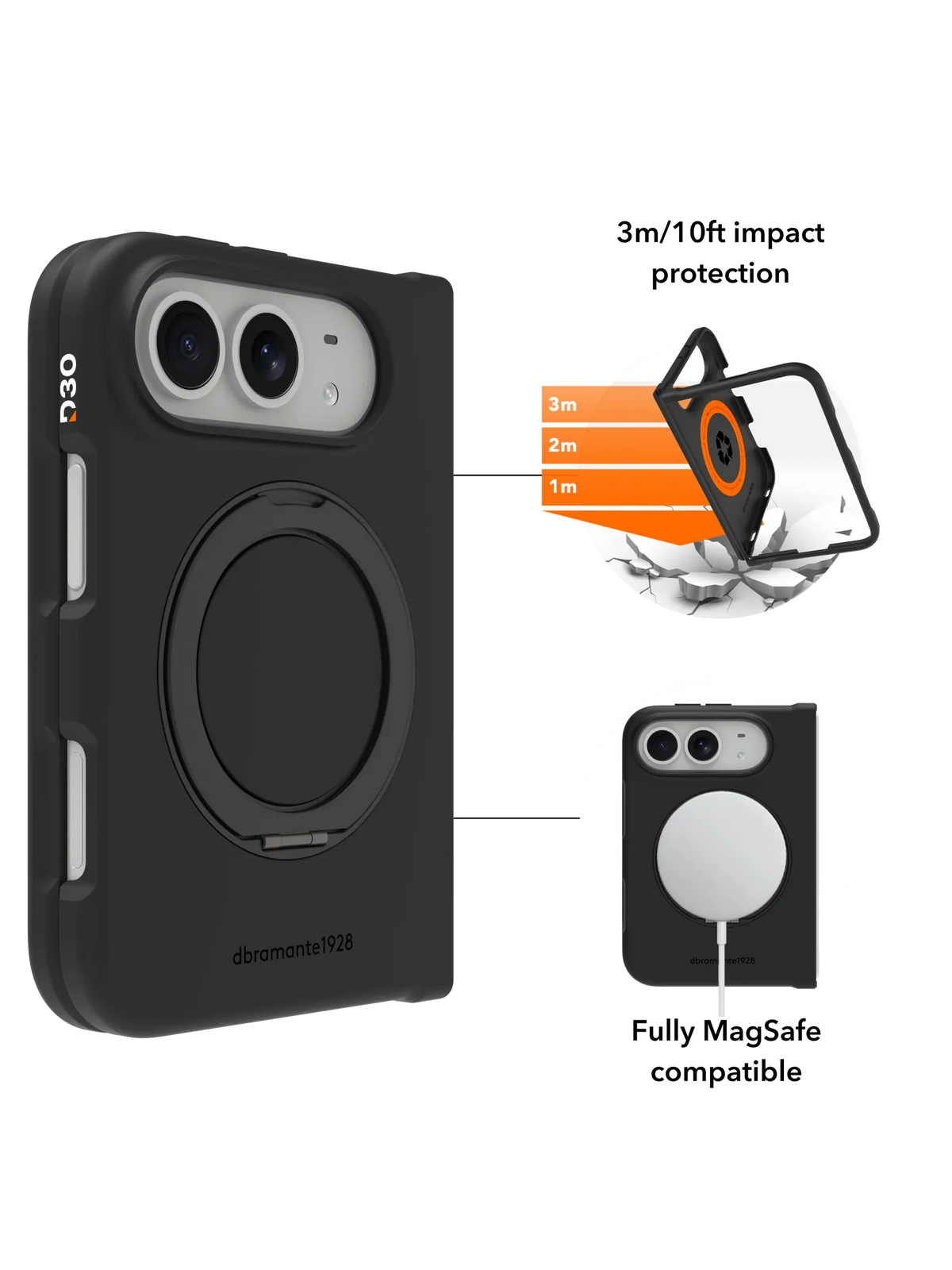 Dbramante Iceland Ultra D3O Kickstand Case with MagSafe for iPhone Duo - Black