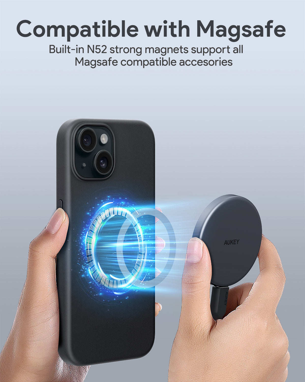 AUKEY Magnetic Hrd-Shell Phone Case  Midnight iPhone 15 Black