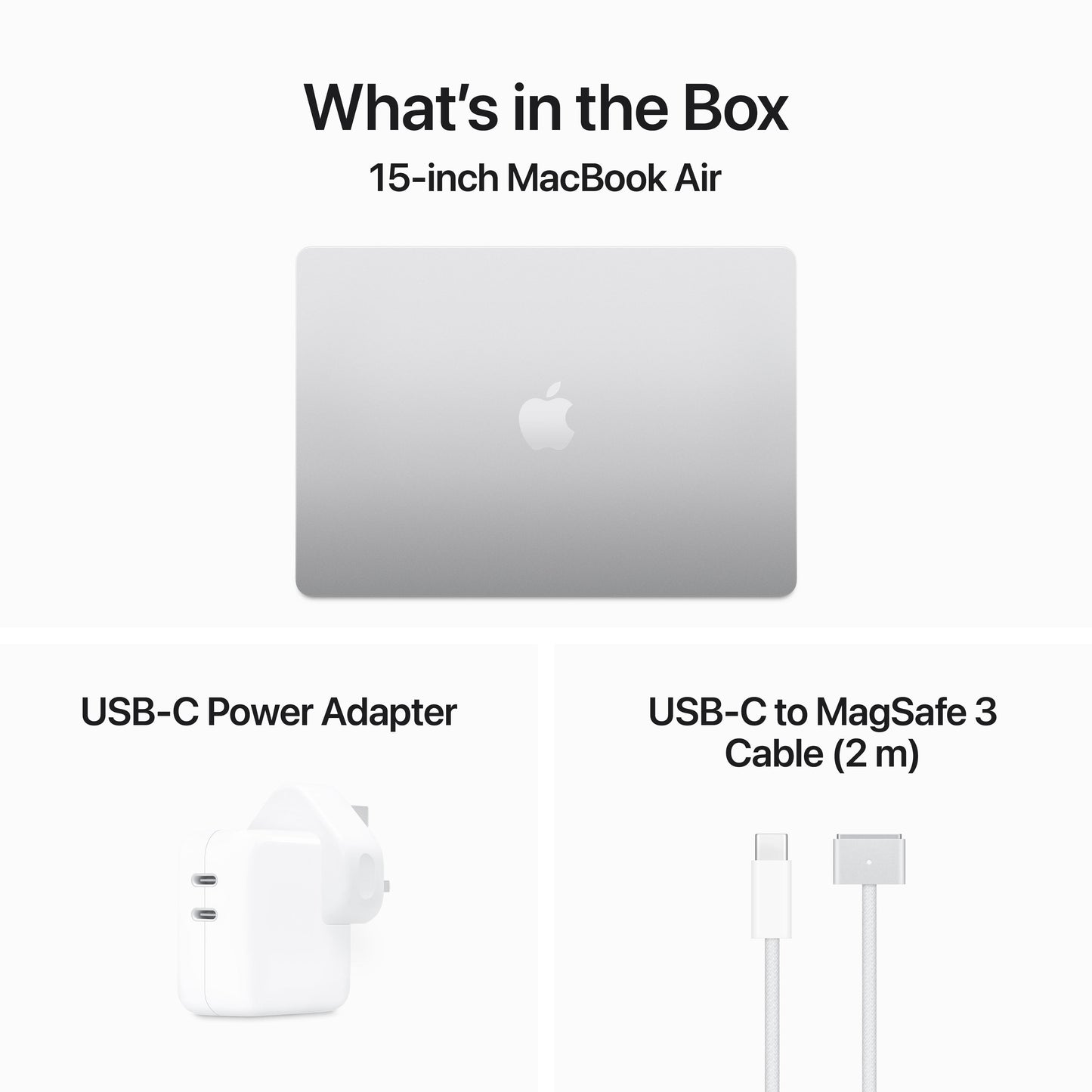 MacBook Air مقاس 15 انش: شريحة Apple M3، مع وحدة معالجة مركزية 8 نوى و 10 وحدات معالجة رسومات، 256 جيجابايت SSD -فضي
