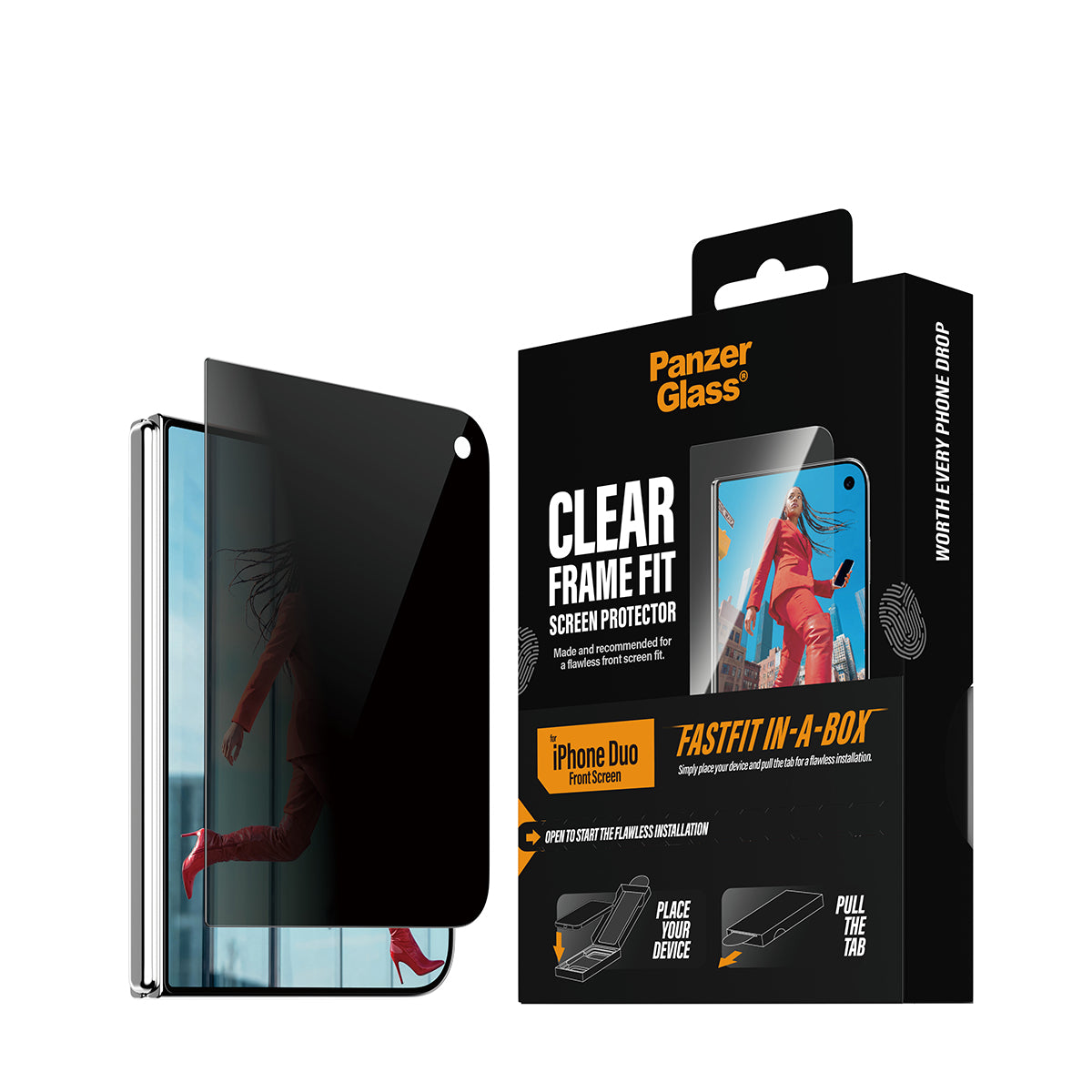 PanzerGlass Privacy Ultra-Wide Fit Sub-Screen Protector for iPhone Duo with FASTFIT IN-A-BOX