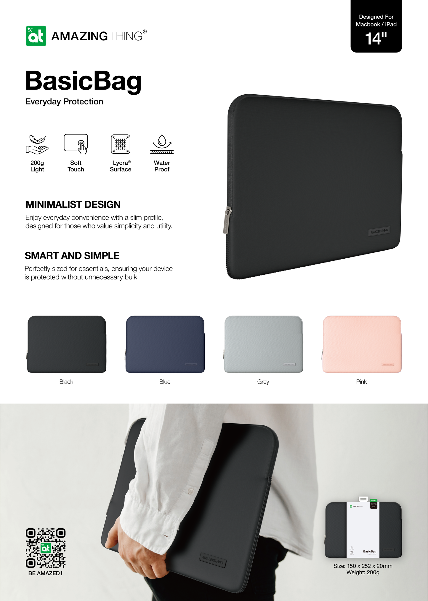 Amazingthing Minimal Basicbag Macbook & Ipad 13-Inch Black