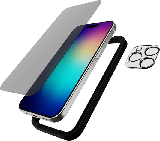 مجموعة حماية تيك21 امباكت جلاس/الكاميرا مع واقي شاشة الخصوصية لجوال ايفون 15 برو