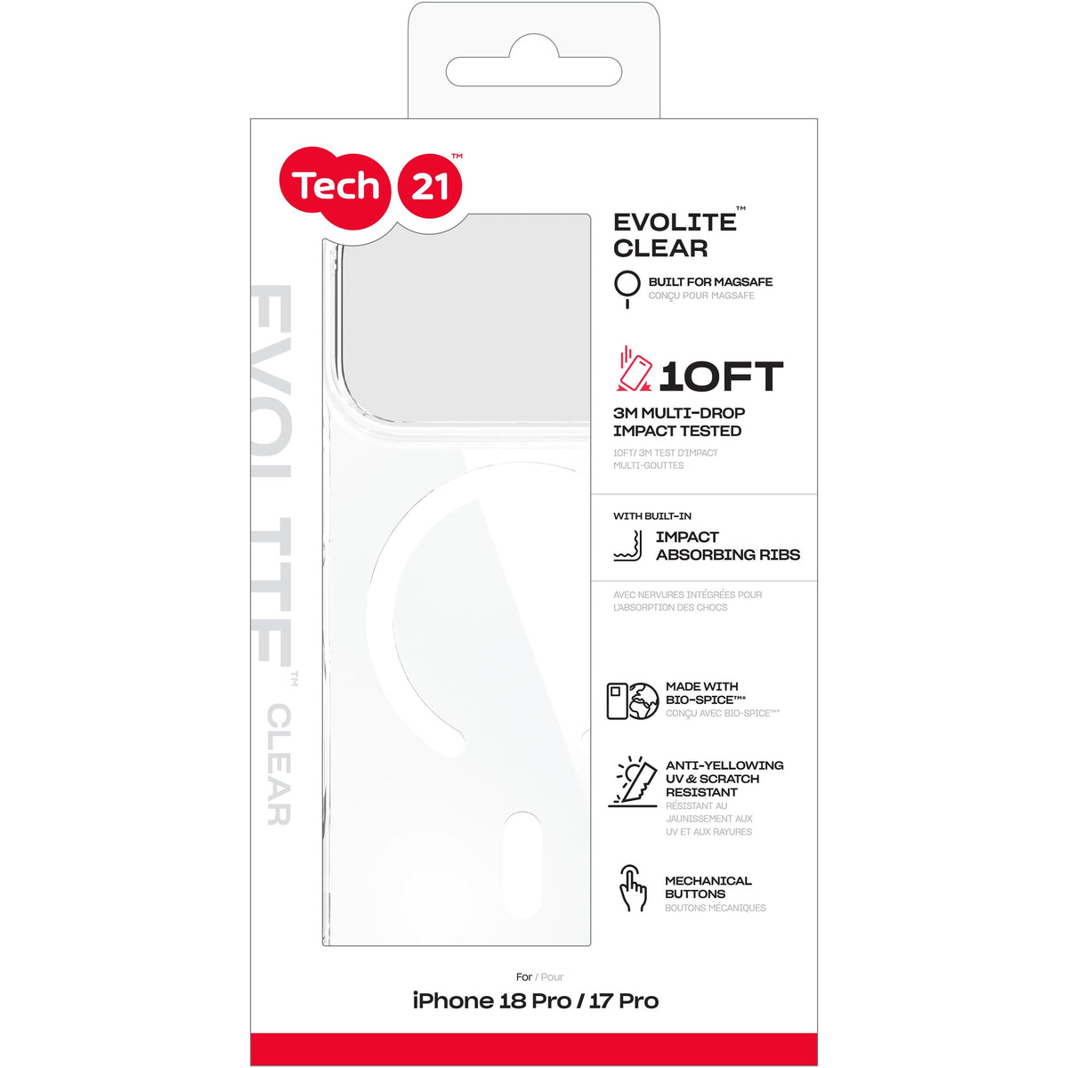 Tech21 EvoLite Clear Case with MagSafe for iPhone 18 Pro - Clear