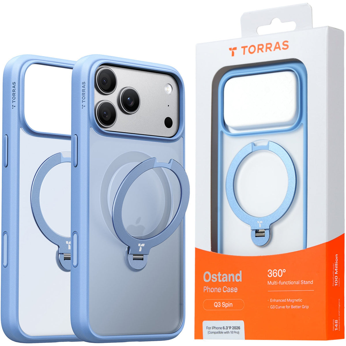 Torras Ostand Q3 Spin Case for iPhone 18 Pro - Blue