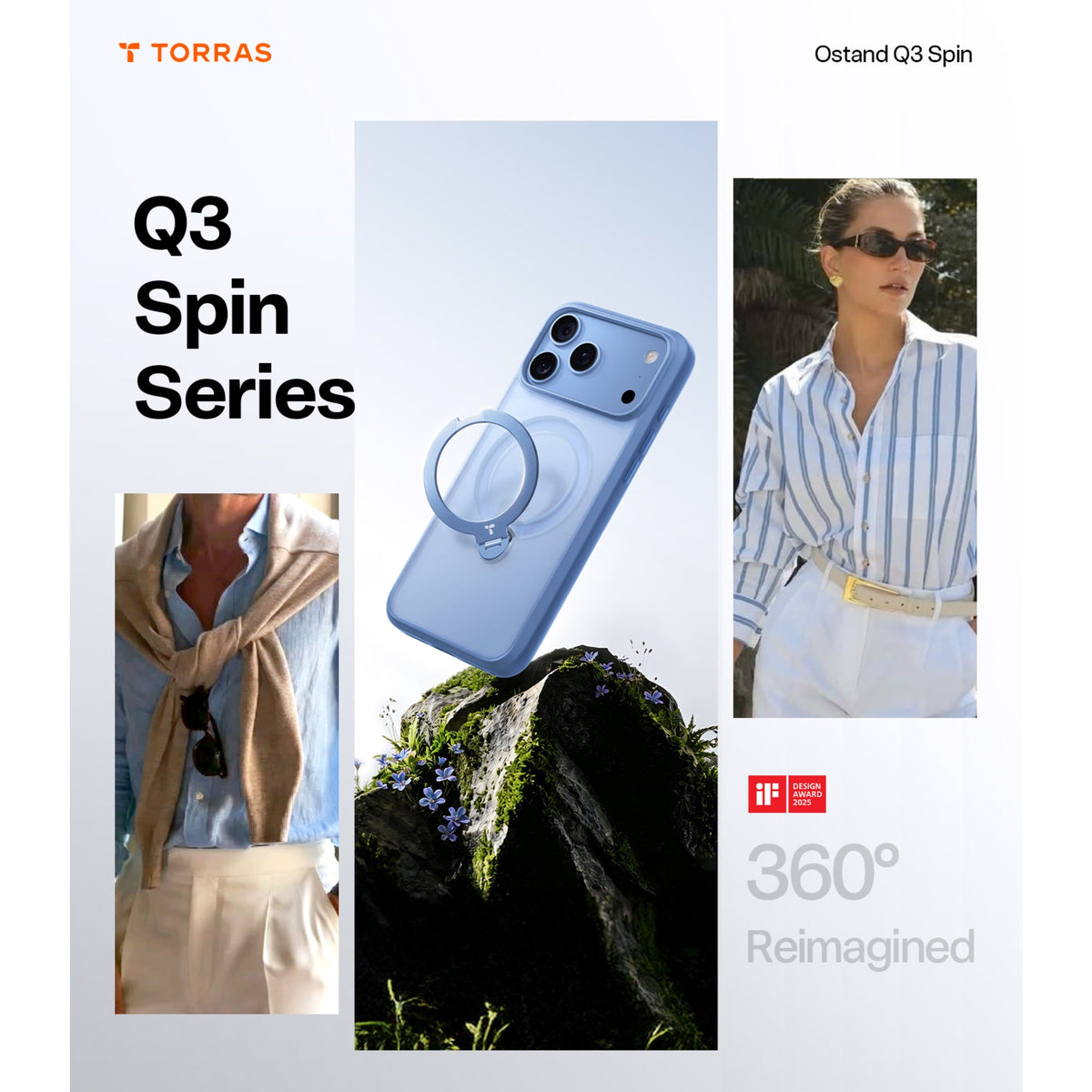 Torras Ostand Q3 Spin Case for iPhone 18 Pro - Blue