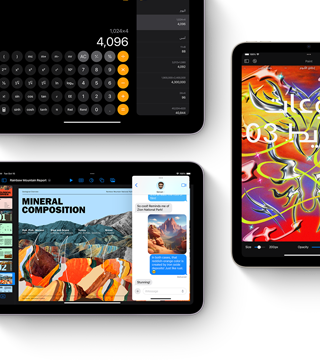 ثلاث شاشات iPad mini تعرض ميزات iPadOS والتطبيقات‏