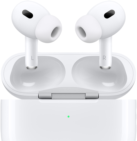 صورة للجهة الأمامية من سماعات AirPods Pro معروضة خارج العلبة