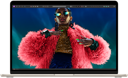 شاشة MacBook Air تعرض صورة زاهية الألوان لإظهار نطاق ألوان شاشة ريتنا ليكويد ووضوحها