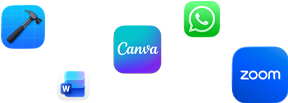 أيقونات لتطبيقات متنوعة معروضة بشكل مبعثر تشمل Zoom وWhatsApp وCanva وMicrosoft&nbsp;Word وXcode‏