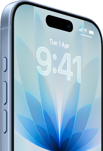 iPhone 17, exterior front, Blue Mist color, Dynamic island centered, button_rivers: action button_river, volume