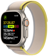 Apple Watch Ultra showing a Workout screen with metrics
