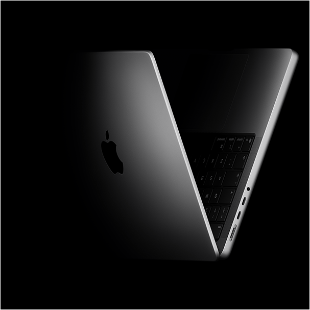 MacBook Pro positioned into the shape of a V, referencing the M5 chip