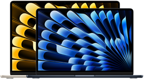 صورة أمامية لجهاز MacBook Air موديل 13 إنش وموديل 15 إنش تبين حجم الشاشة لكل من الجهازين (قطرياً)