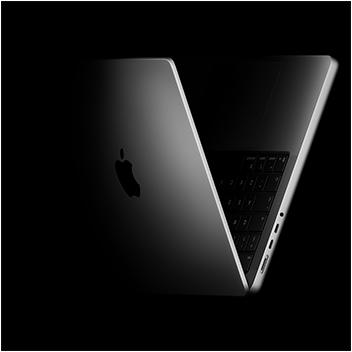 MacBook Pro positioned into the shape of a V, referencing the M5 chip