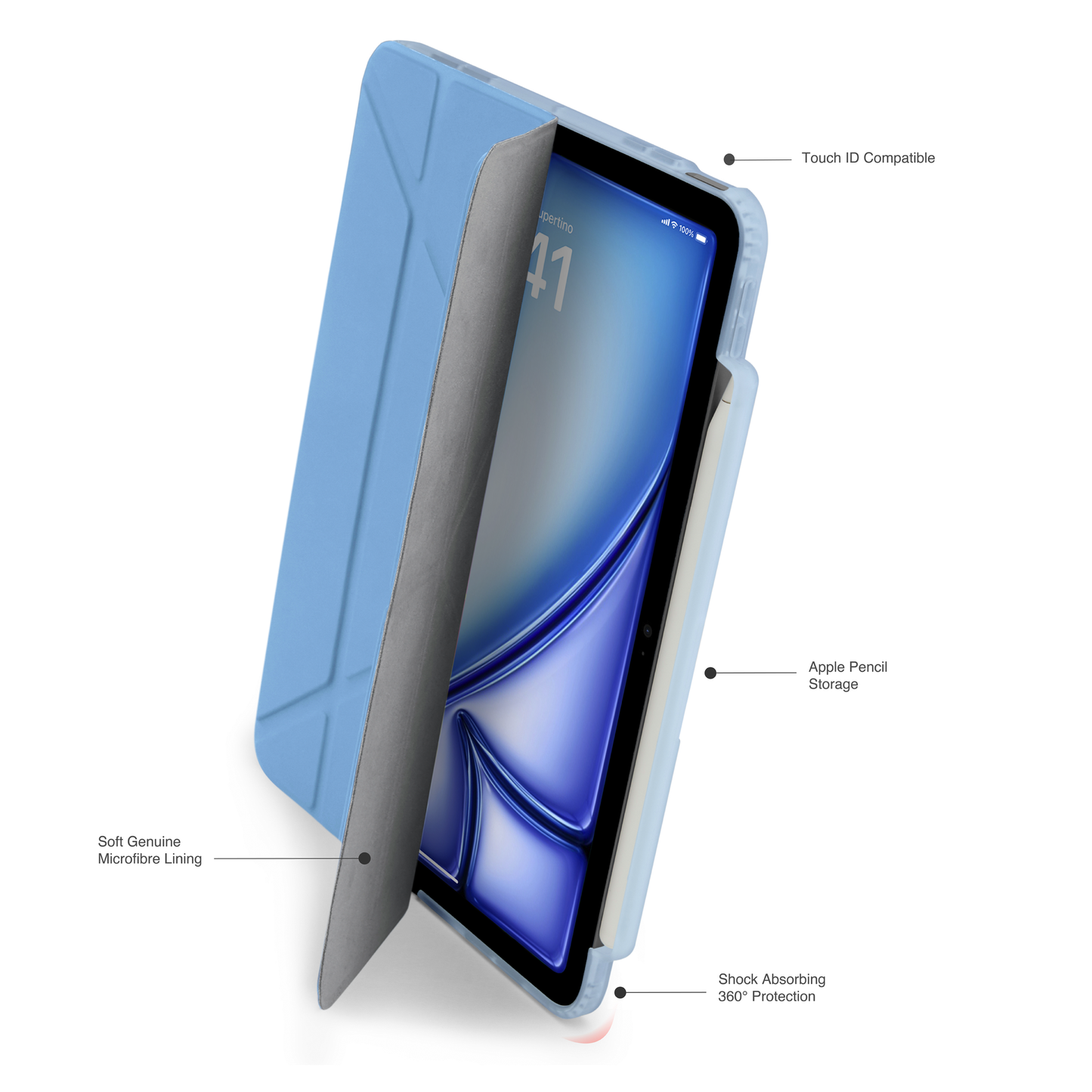 Pipetto iPad Air 11 (M4/M3/M2) Origami No3 Pencil Case - Light Blue