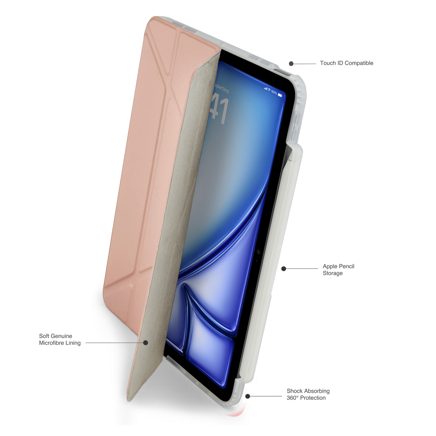 Pipetto iPad Air 11 (M4/M3/M2) Origami No3 Pencil Case - Metallic Pink