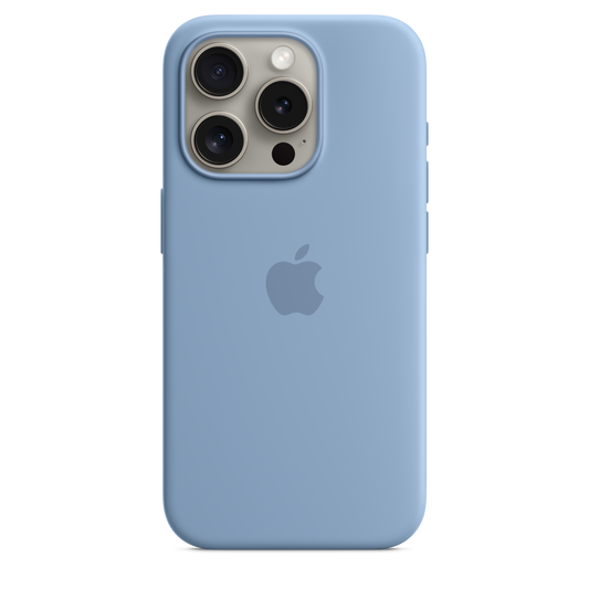حافظة iPhone 15 Pro من السيليكون مع MagSafe - لون Winter Blue