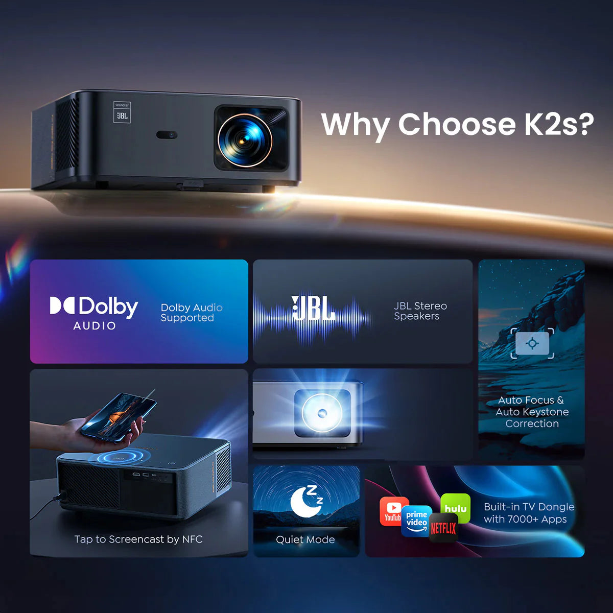 جهاز عرض ذكي يابر K2s مع خاصية عرض الشاشة عبر تقنية NFC