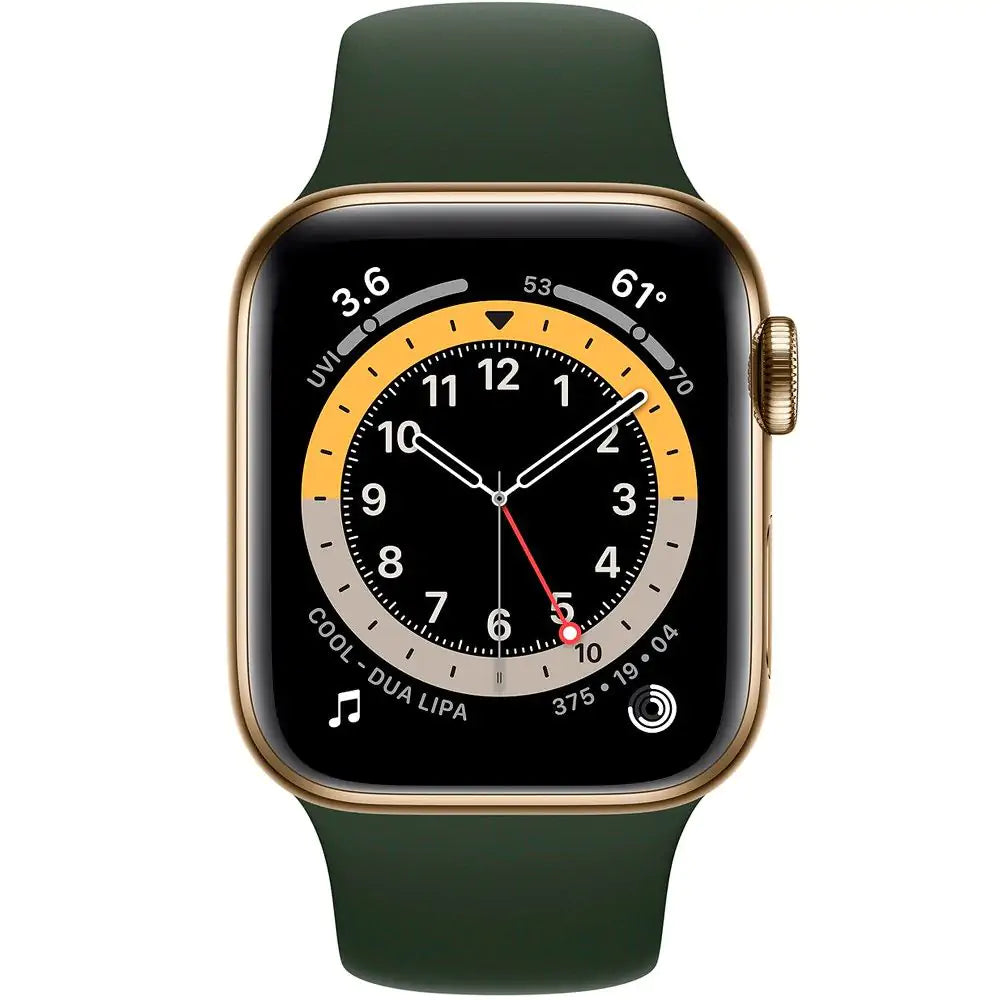 Apple Watch Series 6 Cellular 40mm Gold Stainless Steel Case with Cyprus Green Sport Band