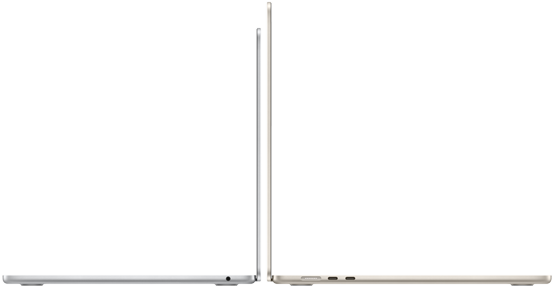 موديل 13 إنش وموديل 15 إنش من جهاز MacBook Air مفتوحان ظهراً لظهر